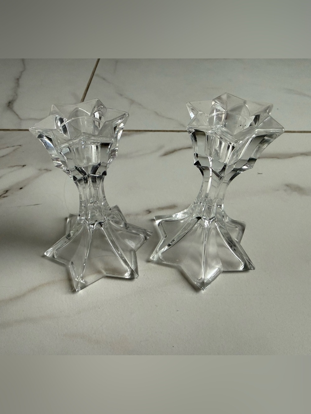 2 Glass Crystal-Style Candle Holders - Picture 3 of 4